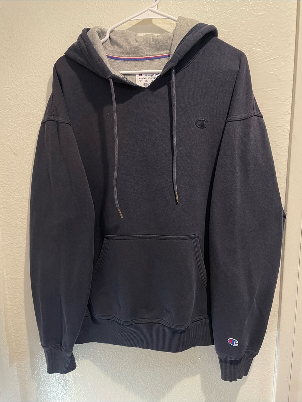 Champion Pullover Hoodie Fleece Navy Logo Pockets Hooded Men's XL